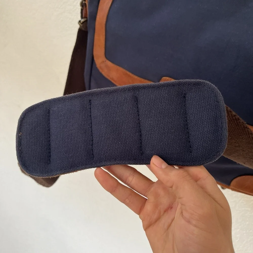 Mens Will Leather Goods Dennis Messenger Bag Navy Canvas Tan Leather One Size